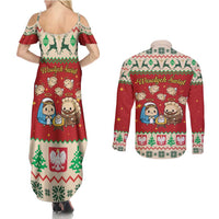 Poland Christmas Couples Matching Summer Maxi Dress and Long Sleeve Button Shirt Polish Pierogi Mascot Nativity Scene - Wonder Print Shop