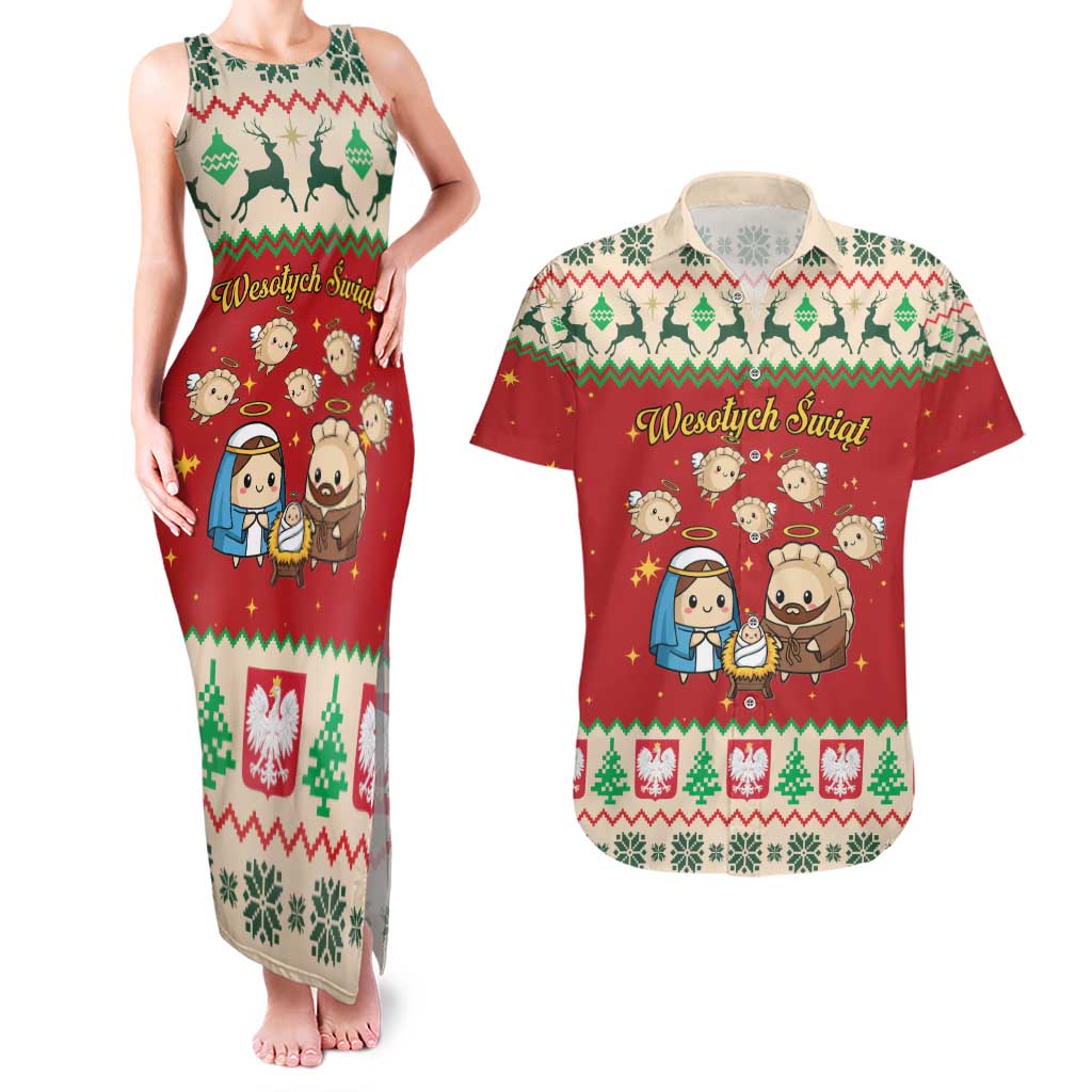 Poland Christmas Couples Matching Tank Maxi Dress and Hawaiian Shirt Polish Pierogi Mascot Nativity Scene - Wonder Print Shop