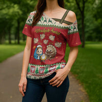 Poland Christmas Cross Shoulder Shirt Polish Pierogi Mascot Nativity Scene - Wonder Print Shop