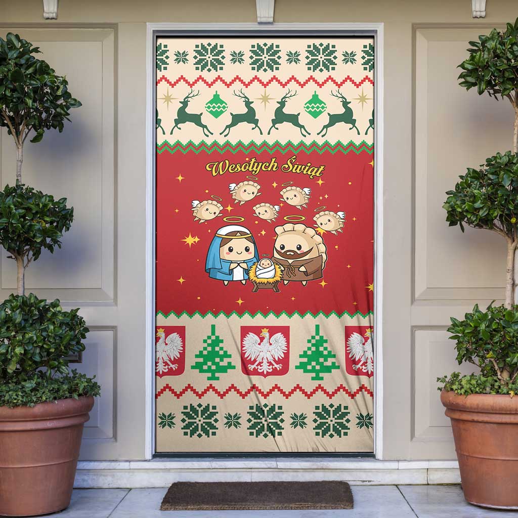 Poland Christmas Door Cover Polish Pierogi Mascot Nativity Scene - Wonder Print Shop