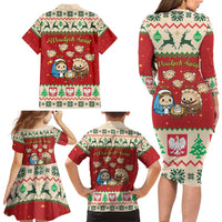 Poland Christmas Family Matching Long Sleeve Bodycon Dress and Hawaiian Shirt Polish Pierogi Mascot Nativity Scene - Wonder Print Shop