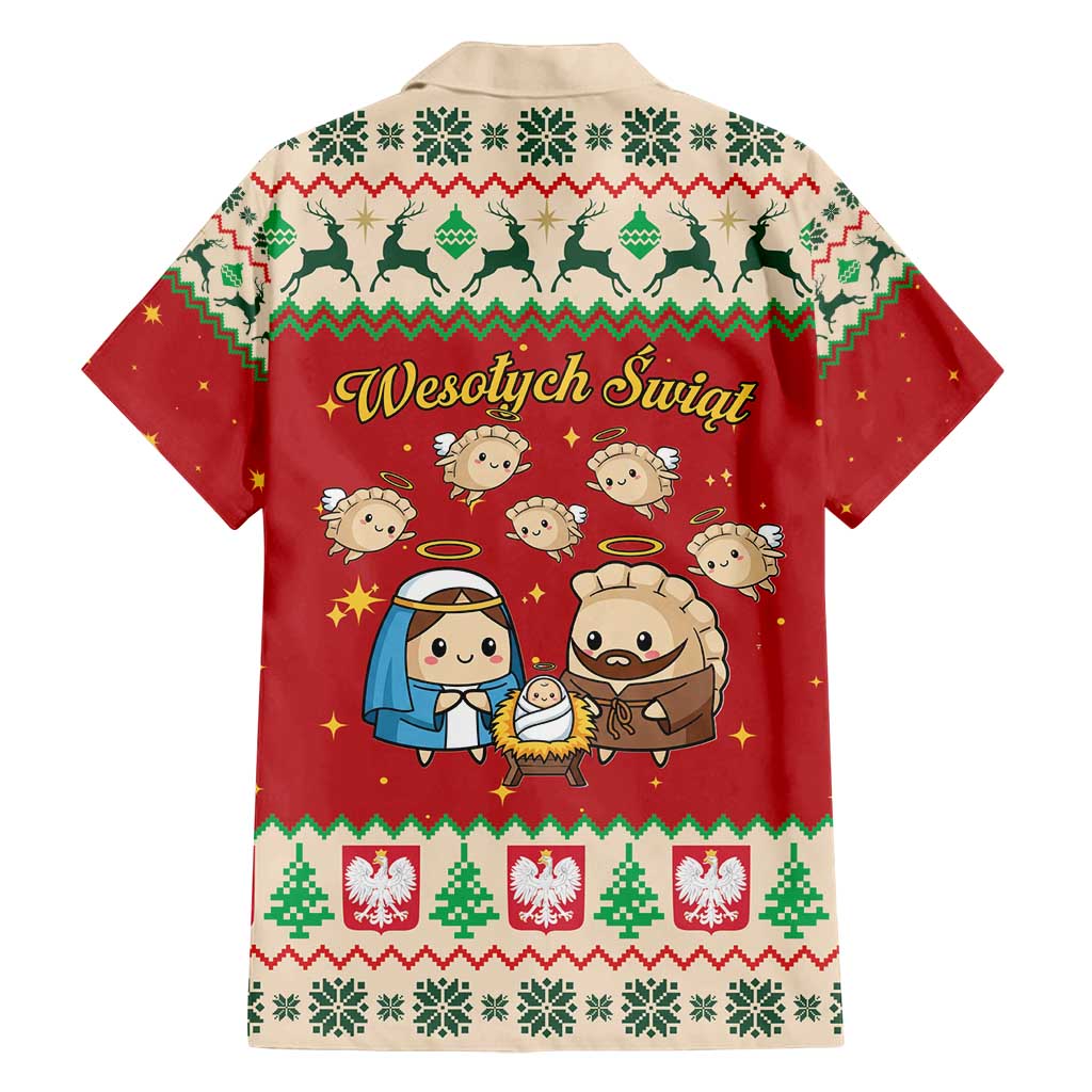 Poland Christmas Family Matching Long Sleeve Bodycon Dress and Hawaiian Shirt Polish Pierogi Mascot Nativity Scene - Wonder Print Shop