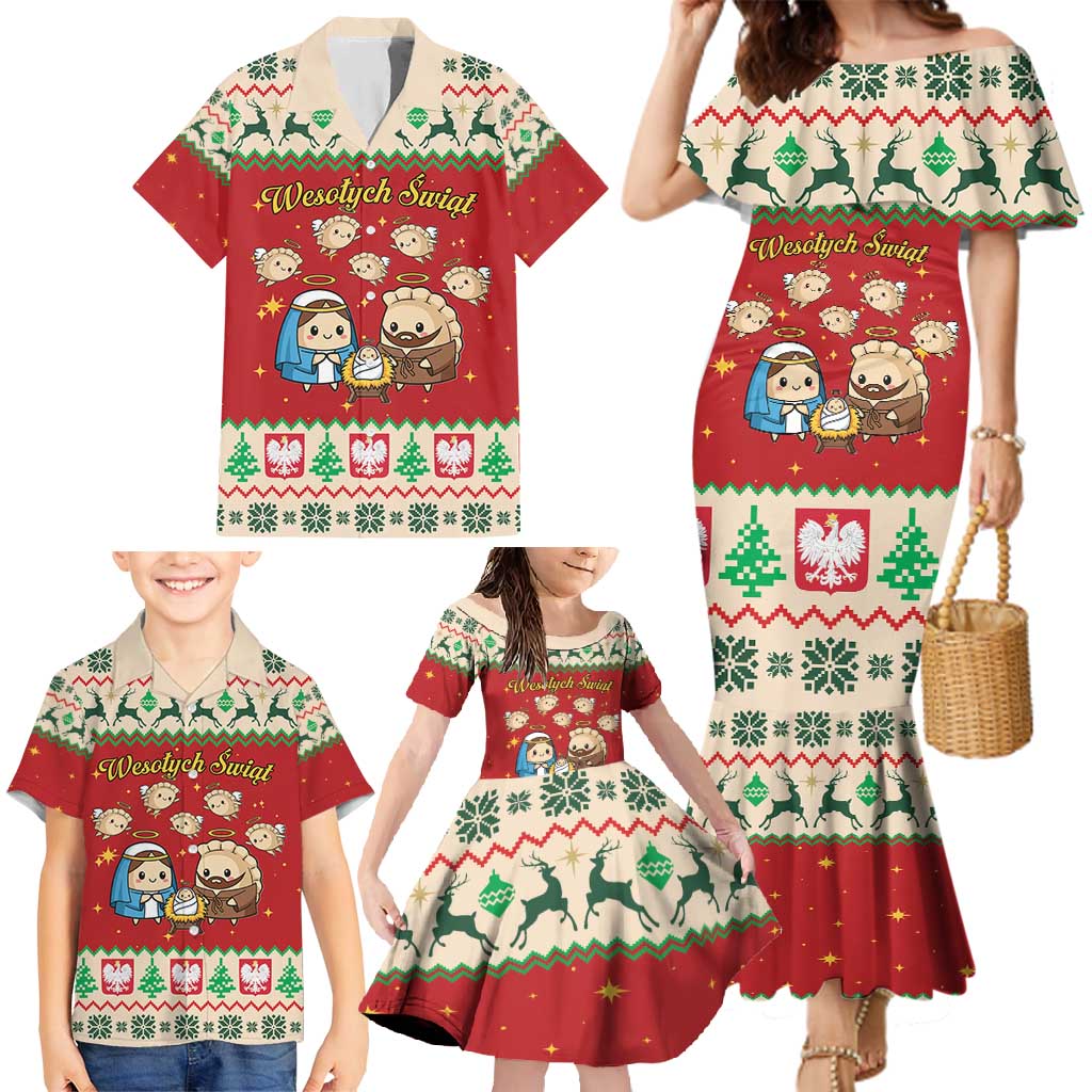 Poland Christmas Family Matching Mermaid Dress and Hawaiian Shirt Polish Pierogi Mascot Nativity Scene - Wonder Print Shop