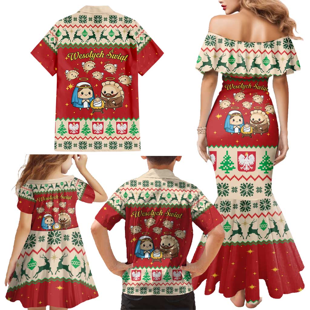 Poland Christmas Family Matching Mermaid Dress and Hawaiian Shirt Polish Pierogi Mascot Nativity Scene - Wonder Print Shop