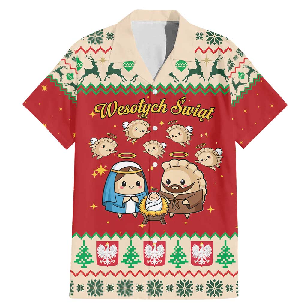 Poland Christmas Family Matching Mermaid Dress and Hawaiian Shirt Polish Pierogi Mascot Nativity Scene - Wonder Print Shop
