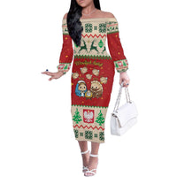 Poland Christmas Family Matching Off The Shoulder Long Sleeve Dress and Hawaiian Shirt Polish Pierogi Mascot Nativity Scene - Wonder Print Shop