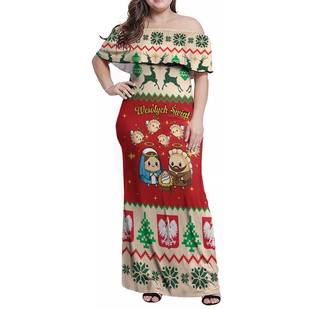 Poland Christmas Family Matching Off Shoulder Maxi Dress and Hawaiian Shirt Polish Pierogi Mascot Nativity Scene - Wonder Print Shop