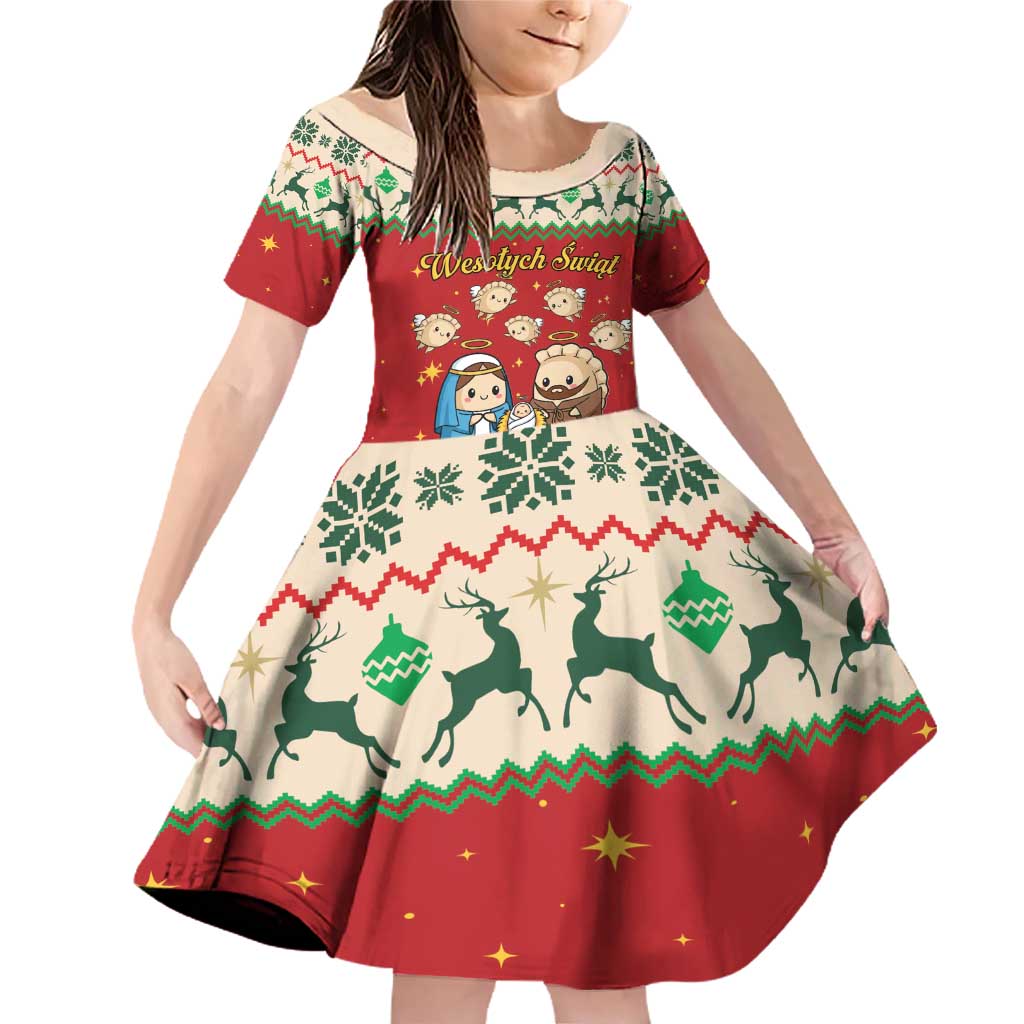 Poland Christmas Family Matching Off Shoulder Short Dress and Hawaiian Shirt Polish Pierogi Mascot Nativity Scene - Wonder Print Shop