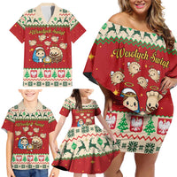 Poland Christmas Family Matching Off Shoulder Short Dress and Hawaiian Shirt Polish Pierogi Mascot Nativity Scene - Wonder Print Shop