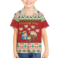 Poland Christmas Family Matching Off Shoulder Short Dress and Hawaiian Shirt Polish Pierogi Mascot Nativity Scene - Wonder Print Shop