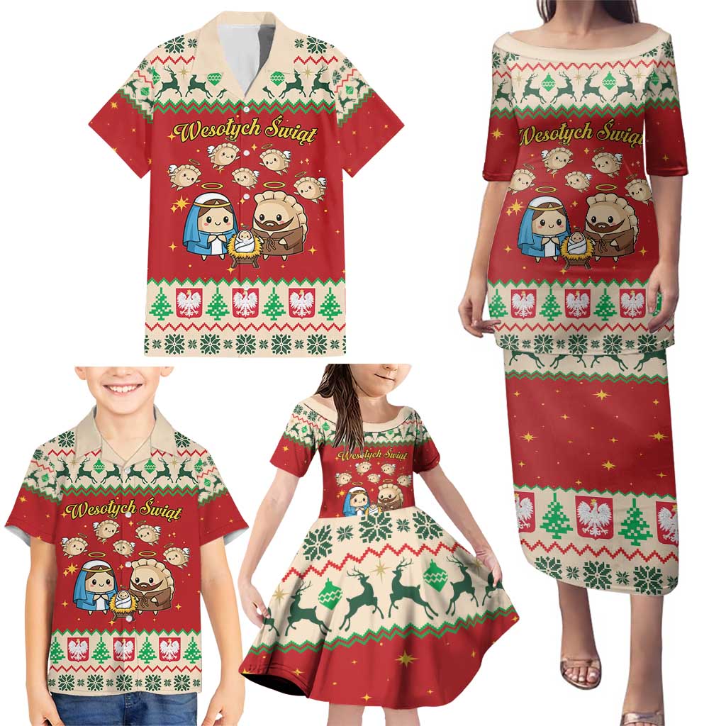 Poland Christmas Family Matching Puletasi and Hawaiian Shirt Polish Pierogi Mascot Nativity Scene - Wonder Print Shop