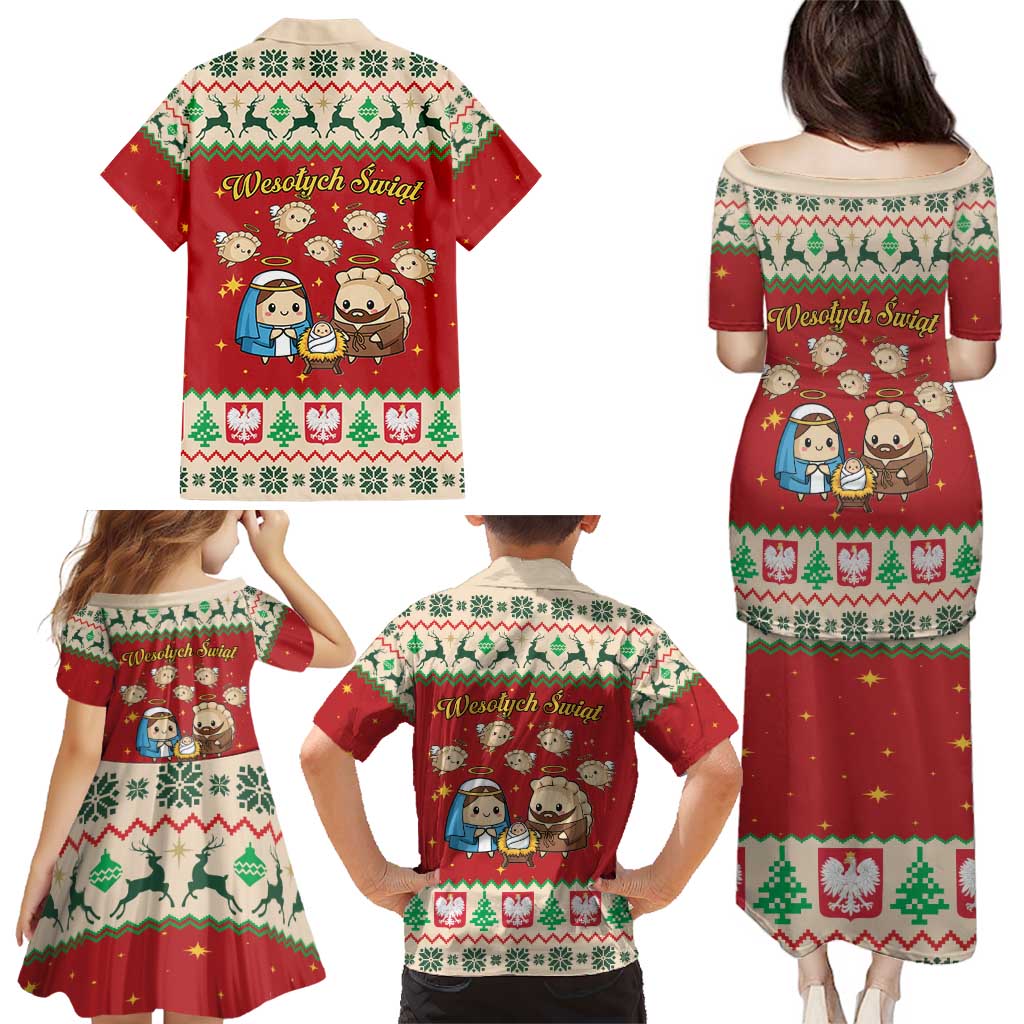 Poland Christmas Family Matching Puletasi and Hawaiian Shirt Polish Pierogi Mascot Nativity Scene - Wonder Print Shop