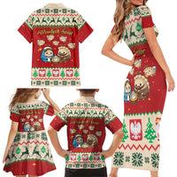 Poland Christmas Family Matching Short Sleeve Bodycon Dress and Hawaiian Shirt Polish Pierogi Mascot Nativity Scene - Wonder Print Shop