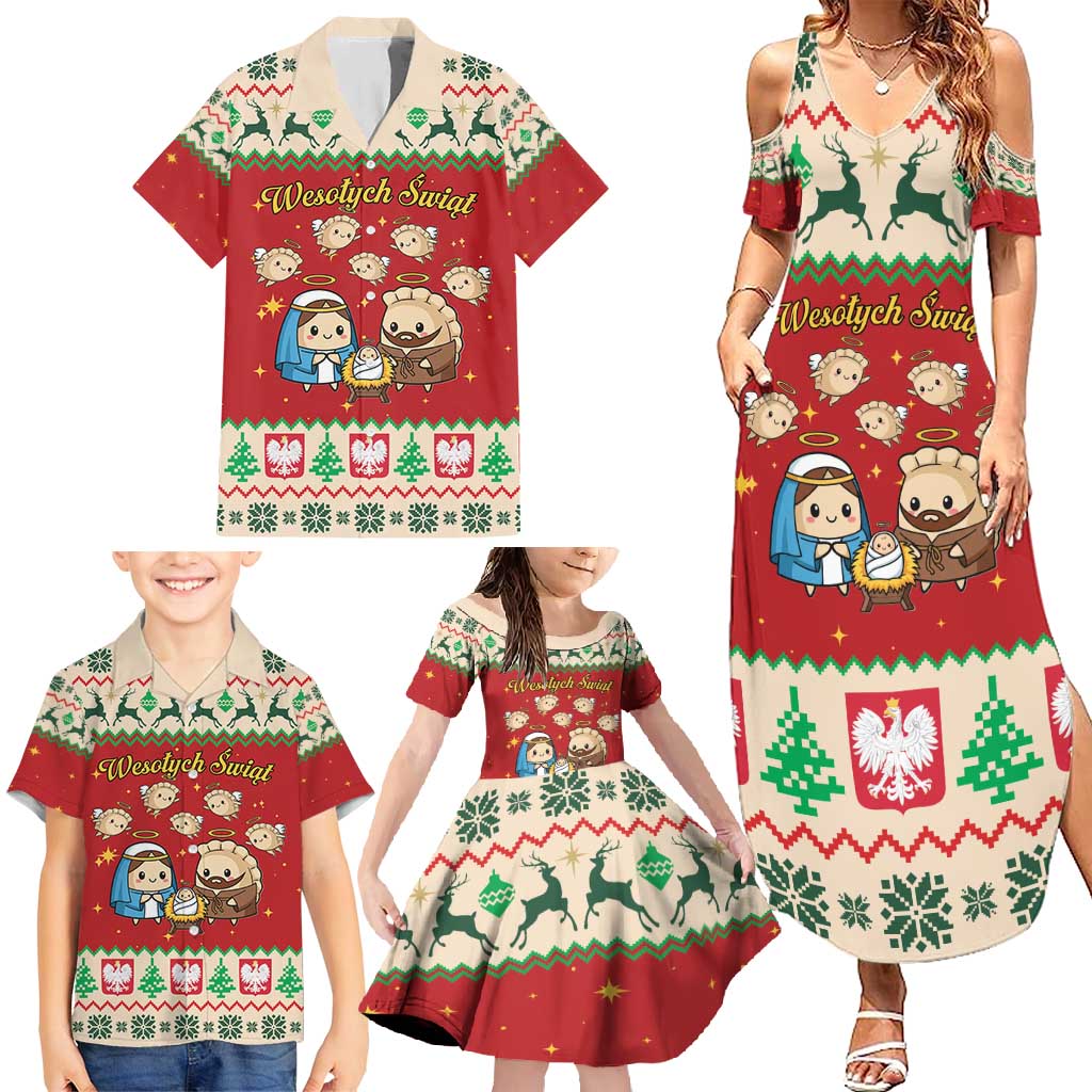 Poland Christmas Family Matching Summer Maxi Dress and Hawaiian Shirt Polish Pierogi Mascot Nativity Scene - Wonder Print Shop