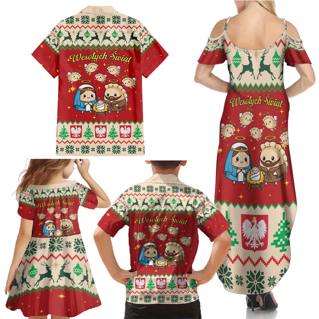 Poland Christmas Family Matching Summer Maxi Dress and Hawaiian Shirt Polish Pierogi Mascot Nativity Scene - Wonder Print Shop
