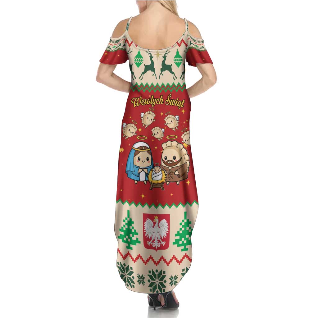 Poland Christmas Family Matching Summer Maxi Dress and Hawaiian Shirt Polish Pierogi Mascot Nativity Scene - Wonder Print Shop