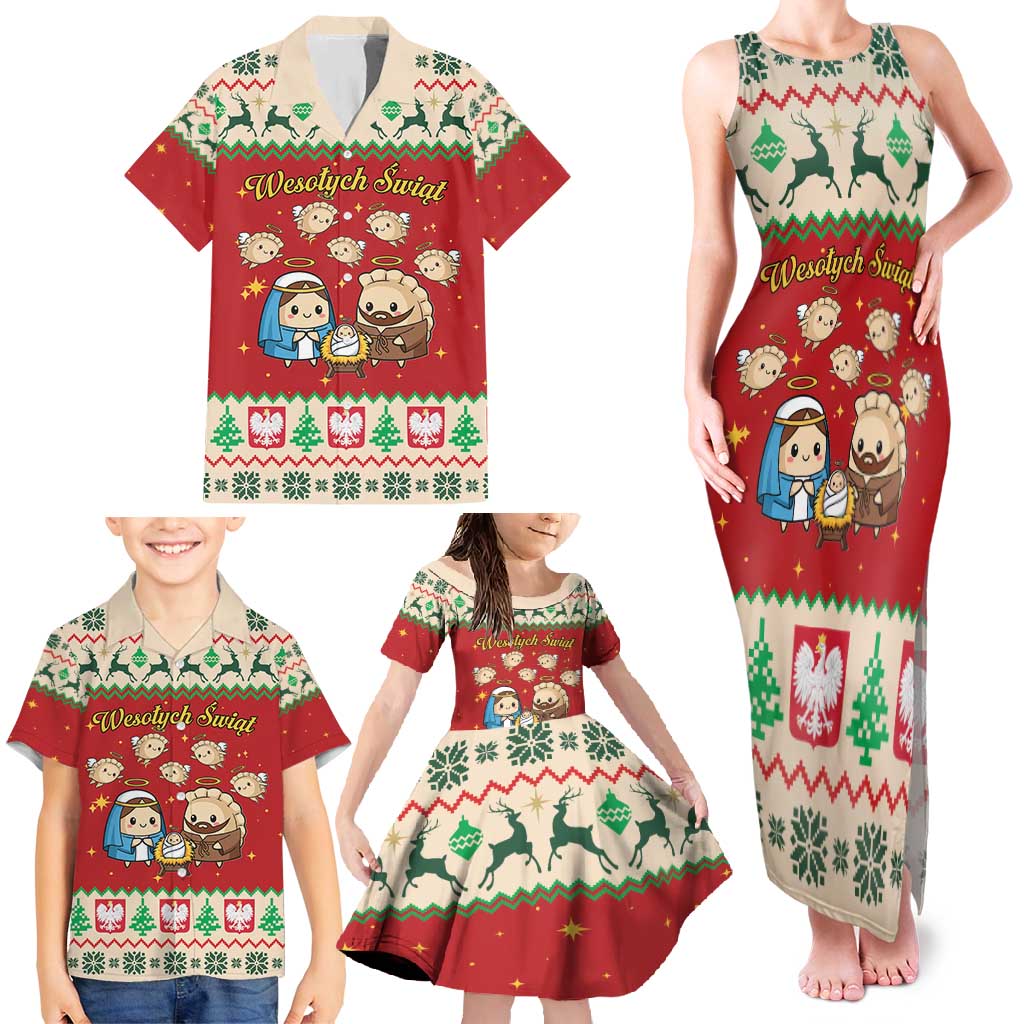 Poland Christmas Family Matching Tank Maxi Dress and Hawaiian Shirt Polish Pierogi Mascot Nativity Scene - Wonder Print Shop