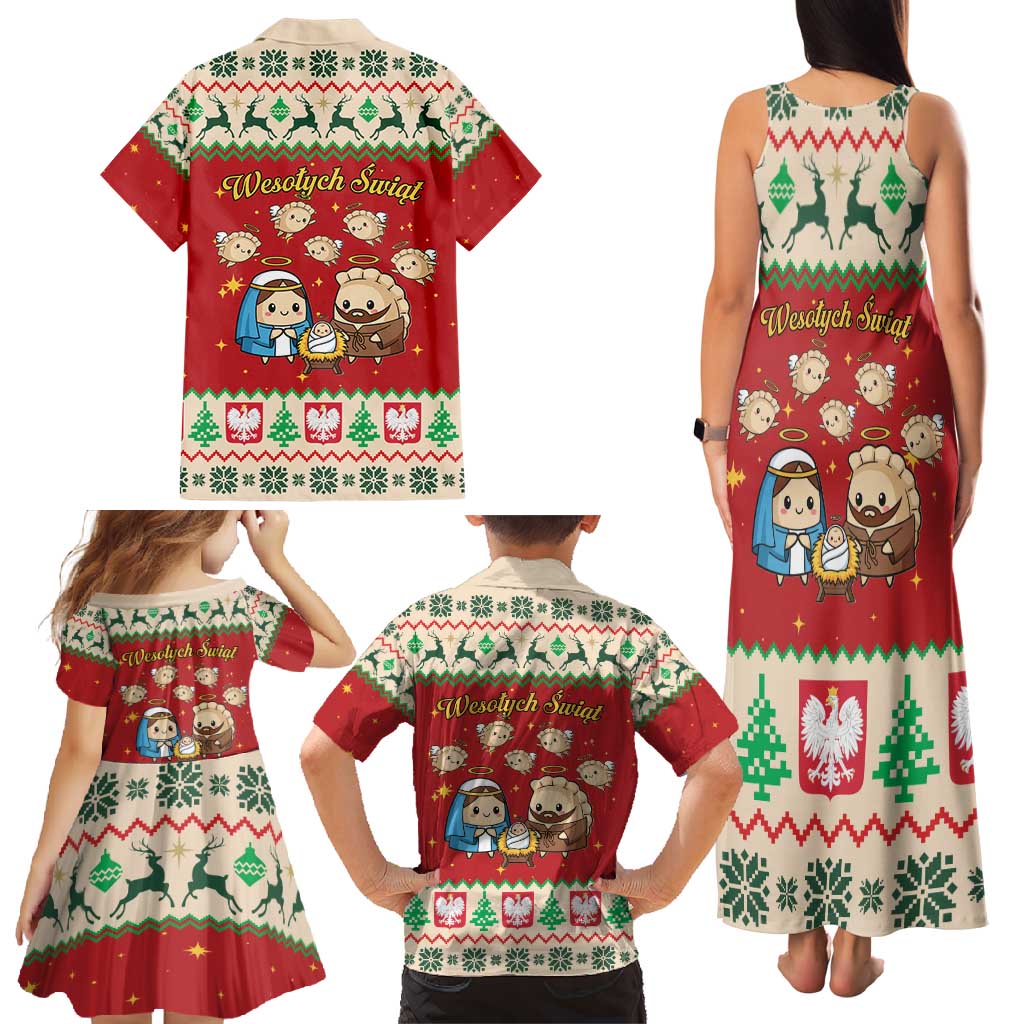 Poland Christmas Family Matching Tank Maxi Dress and Hawaiian Shirt Polish Pierogi Mascot Nativity Scene - Wonder Print Shop