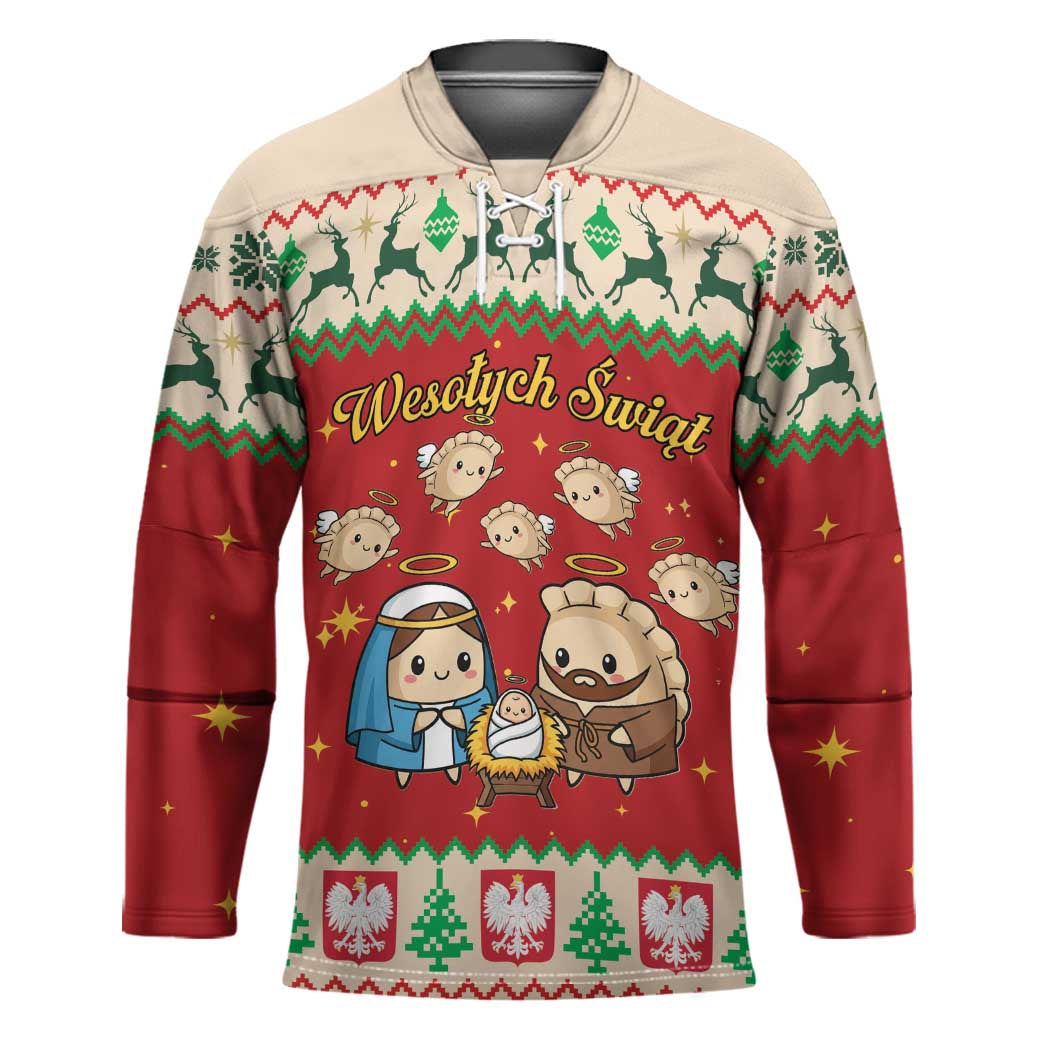 Poland Christmas Hockey Jersey Polish Pierogi Mascot Nativity Scene - Wonder Print Shop