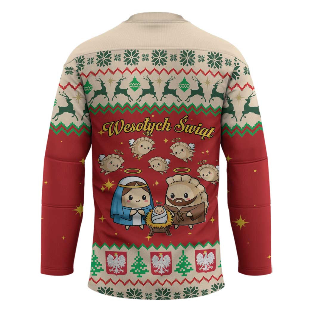 Poland Christmas Hockey Jersey Polish Pierogi Mascot Nativity Scene - Wonder Print Shop