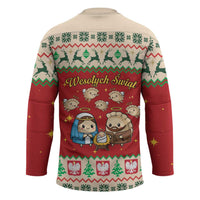 Poland Christmas Hockey Jersey Polish Pierogi Mascot Nativity Scene - Wonder Print Shop