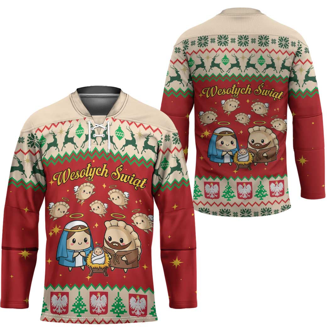 Poland Christmas Hockey Jersey Polish Pierogi Mascot Nativity Scene - Wonder Print Shop