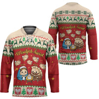 Poland Christmas Hockey Jersey Polish Pierogi Mascot Nativity Scene - Wonder Print Shop