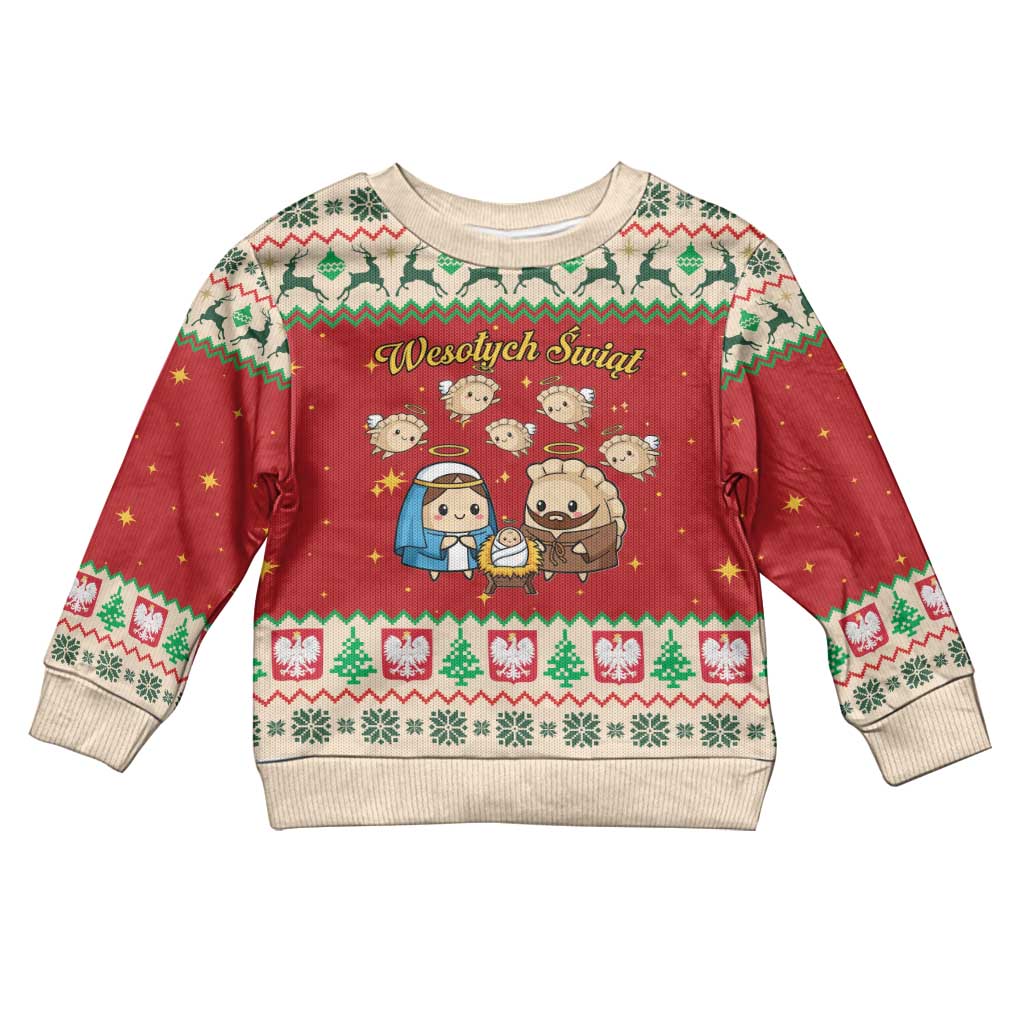 Poland Christmas Kid Ugly Christmas Sweater Polish Pierogi Mascot Nativity Scene - Wonder Print Shop