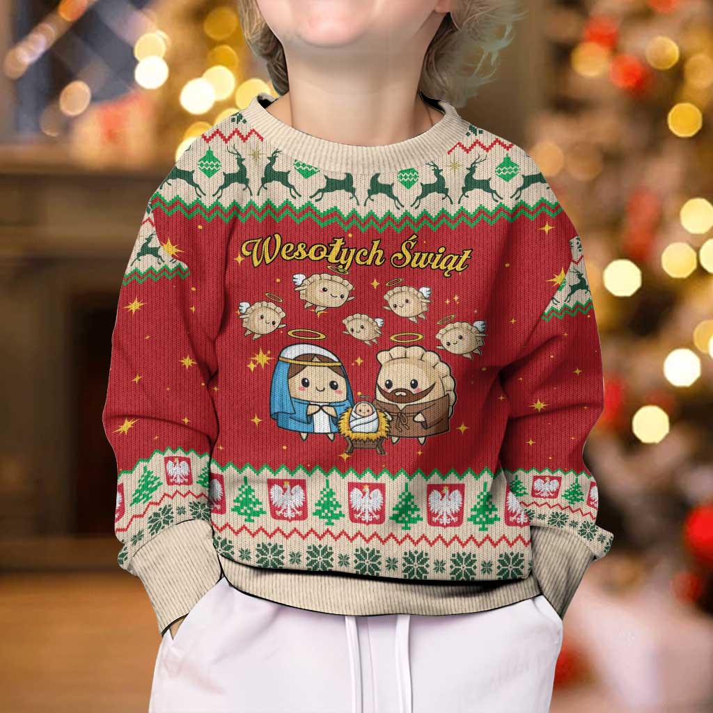 Poland Christmas Kid Ugly Christmas Sweater Polish Pierogi Mascot Nativity Scene - Wonder Print Shop