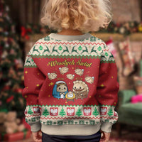 Poland Christmas Kid Ugly Christmas Sweater Polish Pierogi Mascot Nativity Scene - Wonder Print Shop