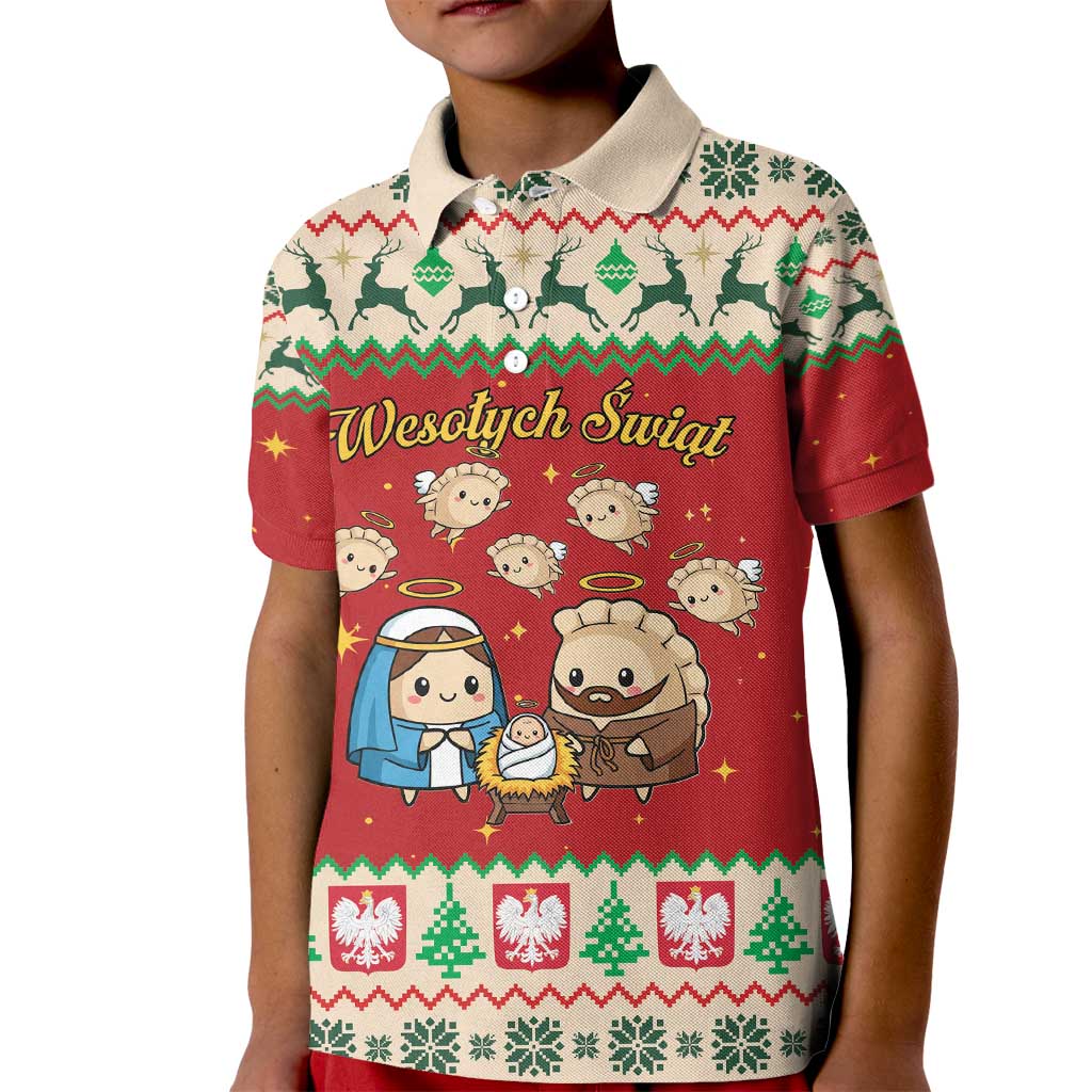 Poland Christmas Kid Polo Shirt Polish Pierogi Mascot Nativity Scene - Wonder Print Shop