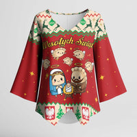 Poland Christmas Kimono Sleeve Blouse Polish Pierogi Mascot Nativity Scene - Wonder Print Shop