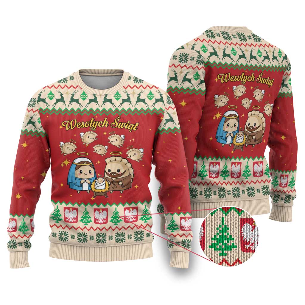 Poland Christmas Ugly Christmas Sweater Polish Pierogi Mascot Nativity Scene - Wonder Print Shop