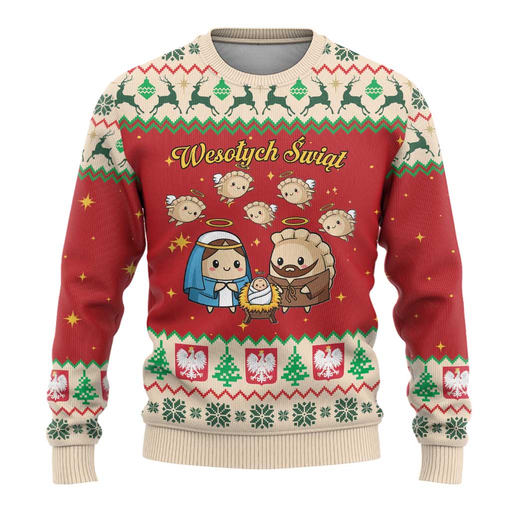 Poland Christmas Ugly Christmas Sweater Polish Pierogi Mascot Nativity Scene - Wonder Print Shop