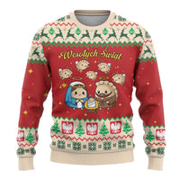Poland Christmas Ugly Christmas Sweater Polish Pierogi Mascot Nativity Scene - Wonder Print Shop