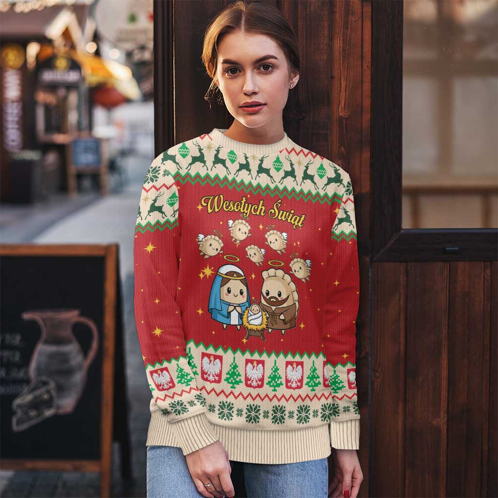 Poland Christmas Ugly Christmas Sweater Polish Pierogi Mascot Nativity Scene - Wonder Print Shop
