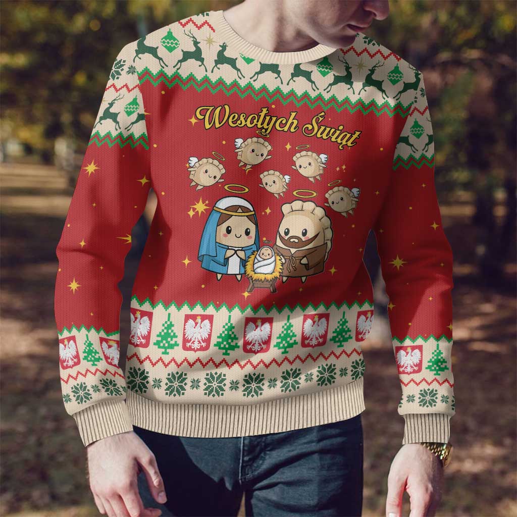 Poland Christmas Ugly Christmas Sweater Polish Pierogi Mascot Nativity Scene - Wonder Print Shop