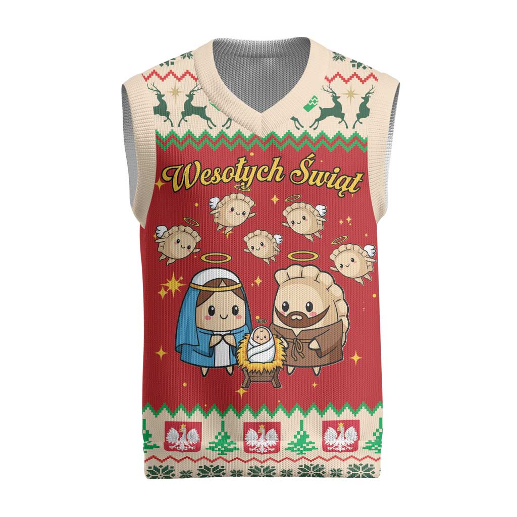 Poland Christmas Knitted V-Neck Vest Polish Pierogi Mascot Nativity Scene - Wonder Print Shop