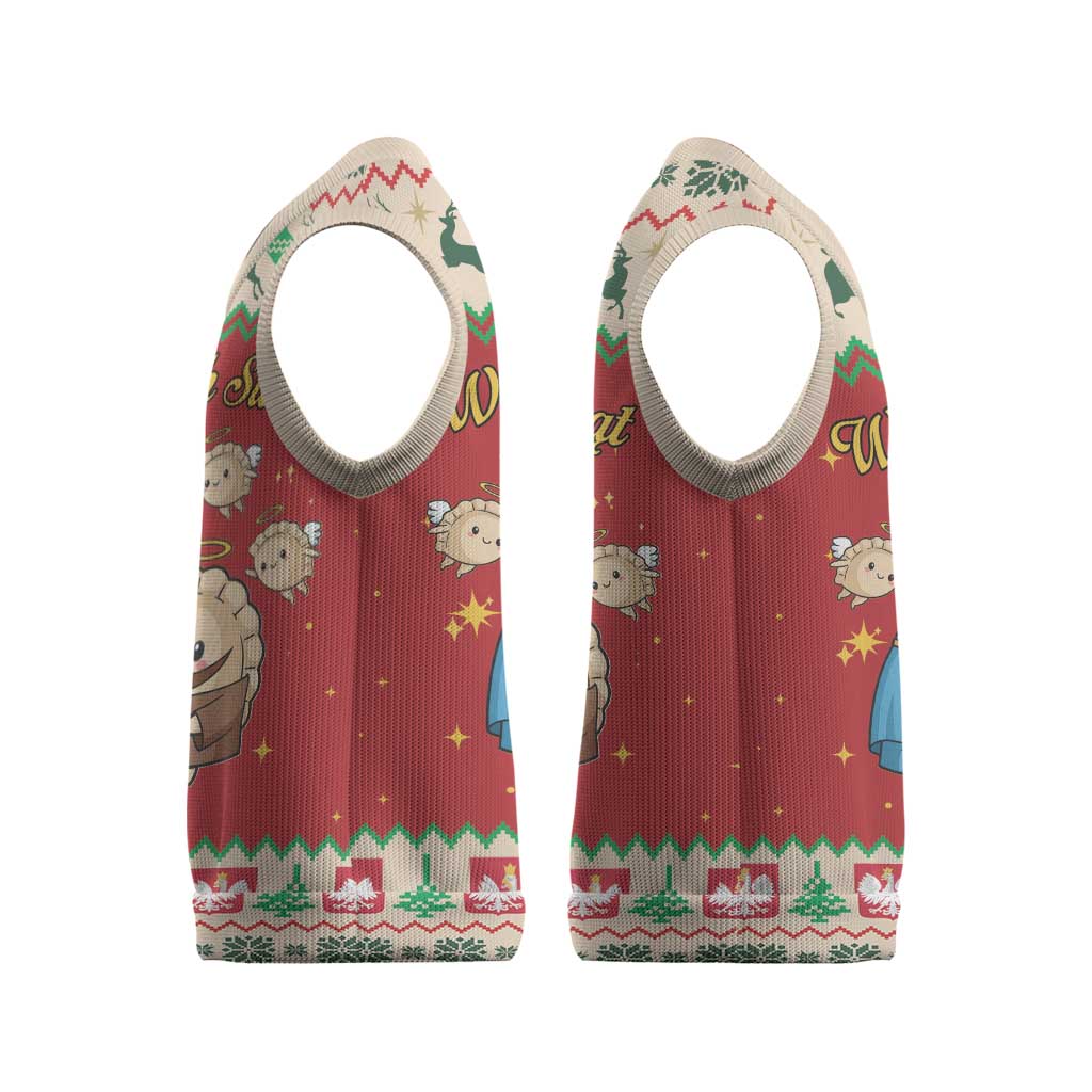 Poland Christmas Knitted V-Neck Vest Polish Pierogi Mascot Nativity Scene - Wonder Print Shop