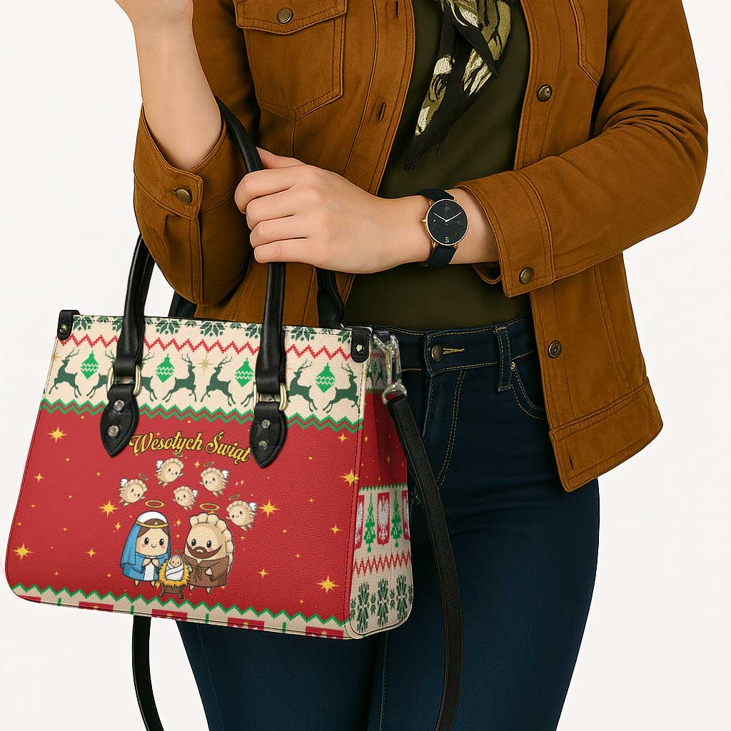 Poland Christmas Leather Bag Polish Pierogi Mascot Nativity Scene - Wonder Print Shop