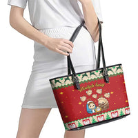 Poland Christmas Leather Tote Bag Polish Pierogi Mascot Nativity Scene - Wonder Print Shop