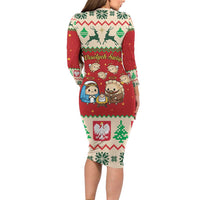 Poland Christmas Long Sleeve Bodycon Dress Polish Pierogi Mascot Nativity Scene - Wonder Print Shop