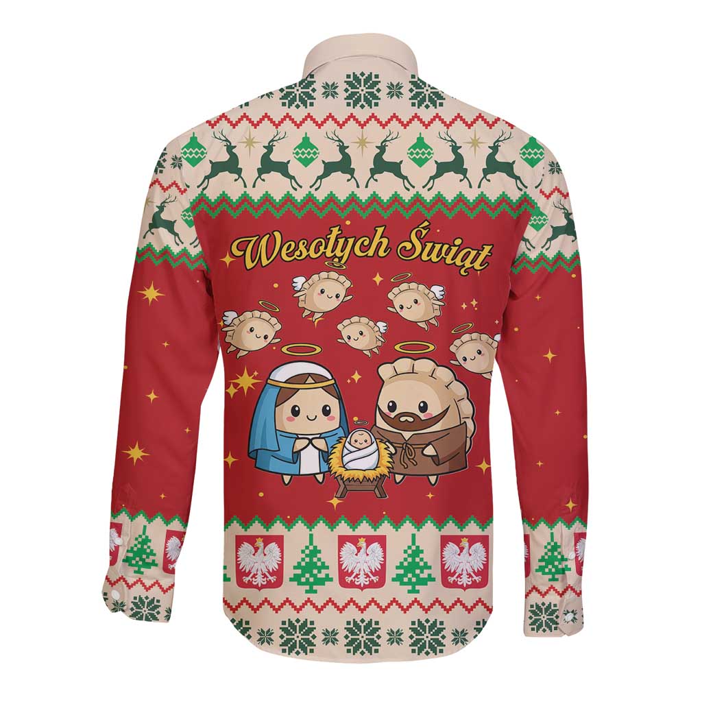 Poland Christmas Long Sleeve Button Shirt Polish Pierogi Mascot Nativity Scene - Wonder Print Shop