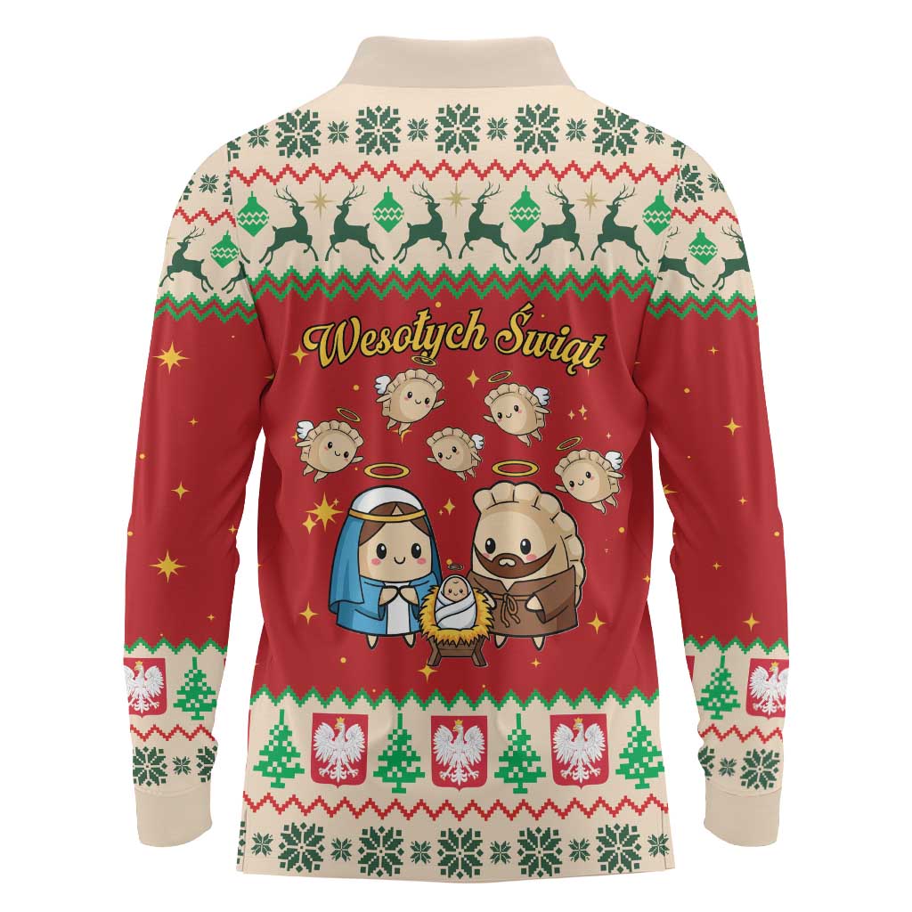 Poland Christmas Long Sleeve Polo Shirt Polish Pierogi Mascot Nativity Scene - Wonder Print Shop