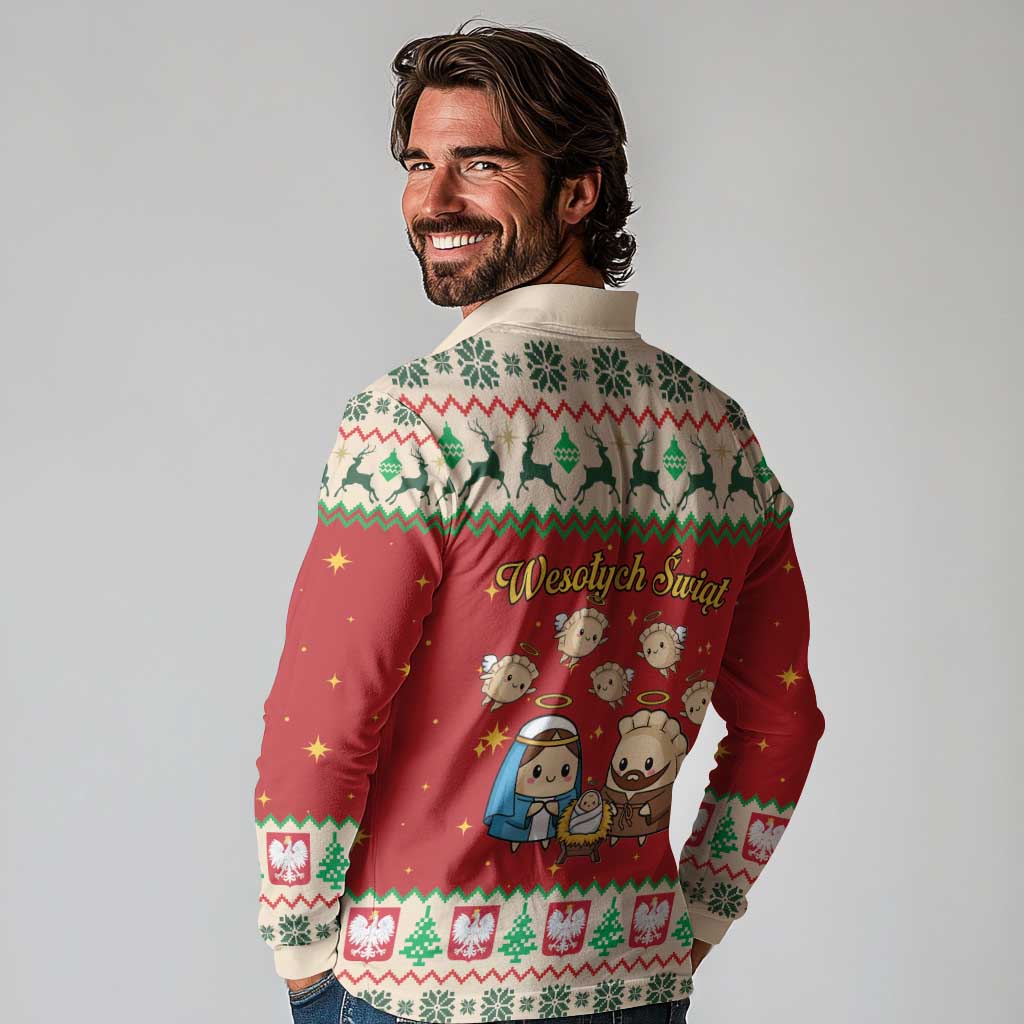 Poland Christmas Long Sleeve Polo Shirt Polish Pierogi Mascot Nativity Scene - Wonder Print Shop