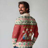 Poland Christmas Long Sleeve Polo Shirt Polish Pierogi Mascot Nativity Scene - Wonder Print Shop