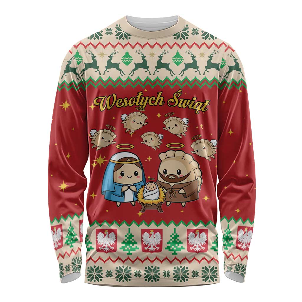 Poland Christmas Long Sleeve Shirt Polish Pierogi Mascot Nativity Scene - Wonder Print Shop