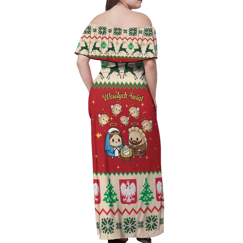 Poland Christmas Off Shoulder Maxi Dress Polish Pierogi Mascot Nativity Scene - Wonder Print Shop