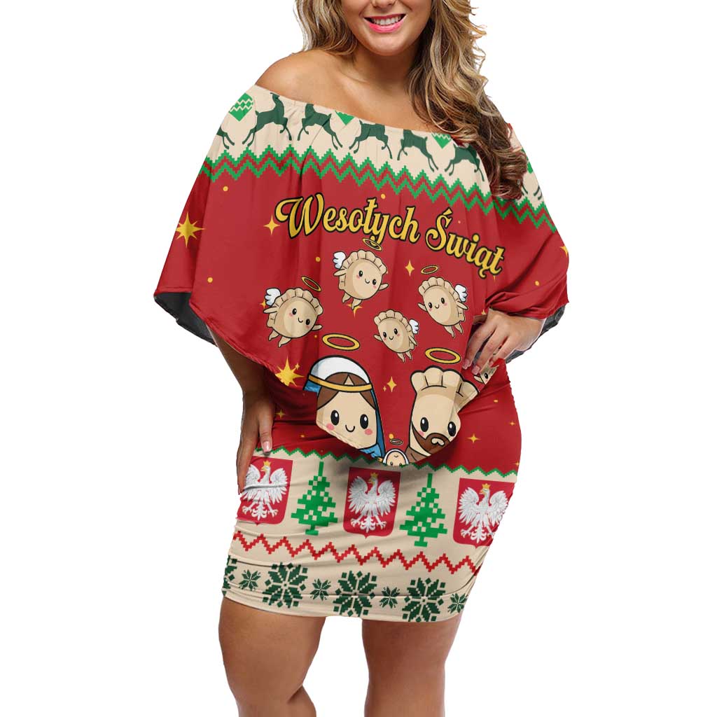 Poland Christmas Off Shoulder Short Dress Polish Pierogi Mascot Nativity Scene - Wonder Print Shop