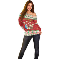 Poland Christmas Off Shoulder Sweater Polish Pierogi Mascot Nativity Scene - Wonder Print Shop